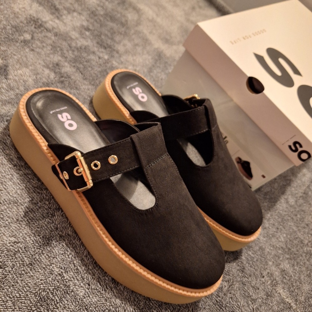 So Olav Platform Chunky Maryjane Clog Mule Shoes Womens 8 BLK Granola Girl